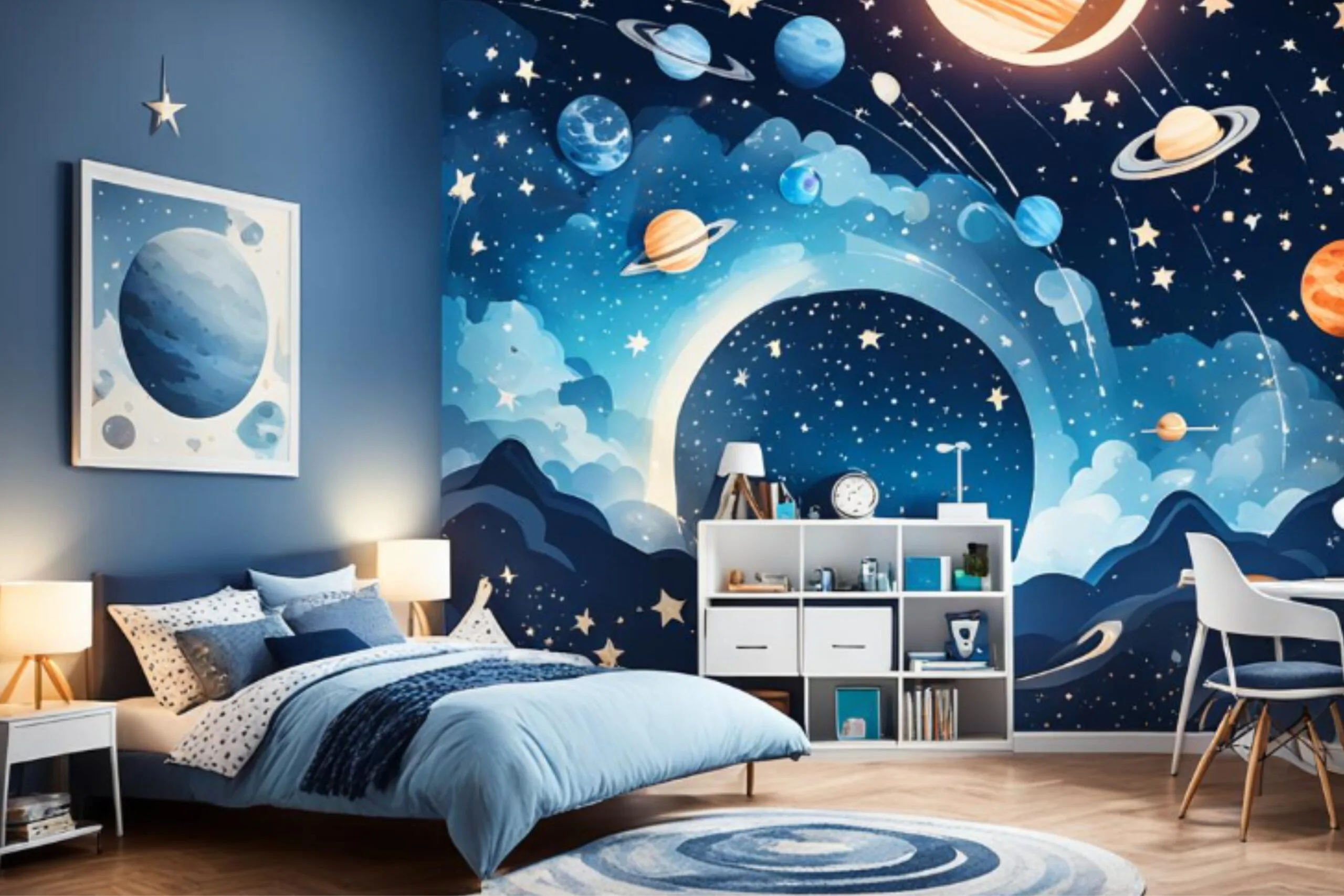 Quarto com decoração espacial